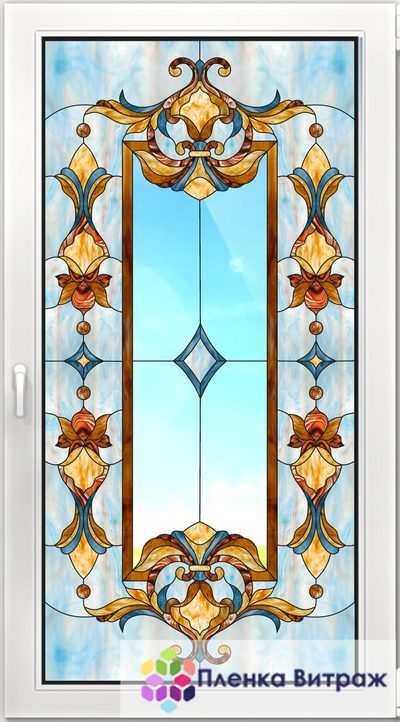 Витражная пленка, витражная пленка самоклеющаяся,пленочный витраж с классическим рисунком прозрачная