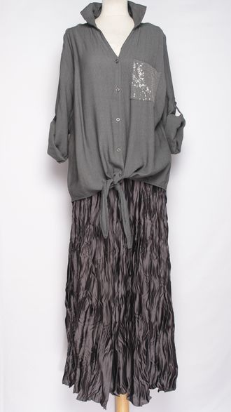 Юбка плотная шелковая "Жатая" серая, черная р.46-54