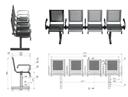 Секция стульев перфорированная четырёхместная  с подлокотниками СП1