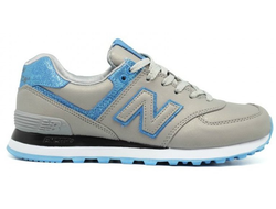 New Balance 574 Серые с синим кожа женские (36-41) Арт. 153FMA