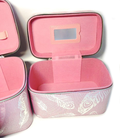Набор Шкатулок для хранения косметики, 3шт, Цвет Розовый, Голубой, Серебро