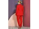 Ярко-красный брючный костюм-тройка с блузой черного цвета в горошек