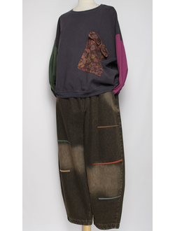 Джинсы "Цветные полосы" чёрные р.48-54