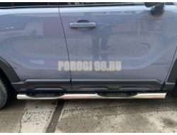 Пороги труба с проступью Папа Тюнинг d76 для Haval H3 2024-