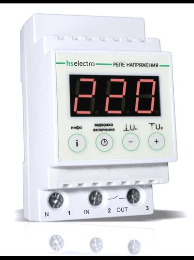 HS Electro УКН-25с-тз Реле напряжения на DIN-рейку, 25 Ампер, 5,5 кВт, с термозащитой