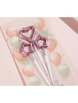 Набор свечей для торта "Сердце и звезды" (роз. золото, 3 шт)