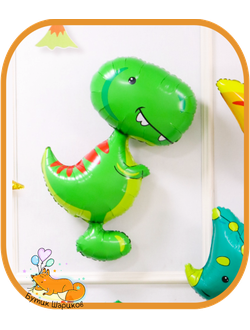 Фольгированный шар динозавр тираннозавр надутый гелием с ленточкой