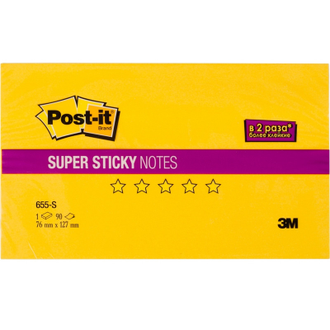 Блок-кубик Post-it Super Sticky 655-S, 76х127, желтый (90 л)