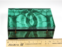 Шкатулка из Малахита с крышкой на шарнирах, ДР Конго (110*70*43 мм, вес: 411 г) №26663