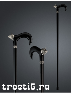 Черная трость с головой кошки из латуни на черном шафте "Черная кошка"