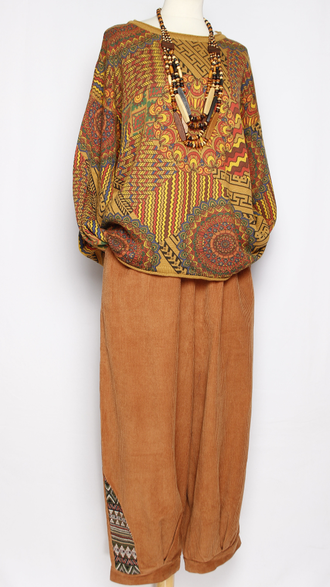 Брюки Бохо вельветовые "Гобелен" охра, карамель  р.50-54