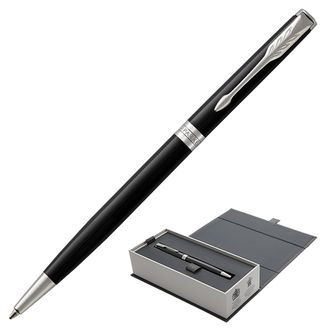 Ручка подарочная шариковая PARKER "Sonnet Core Lacquer Black CT Slim", тонкий черный корпус, палладиевое покрытие, черная, 1931503