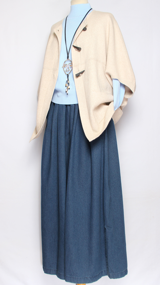 Жилет кимоно на пуговицах "ЧЕРЕПАХА" джинс, св.бежевый, бежевый до р.56