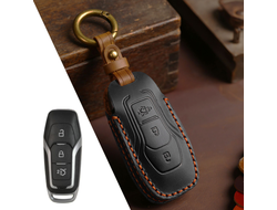 Чехол для смарт ключа Ford Mondeo 5, Focus 4  с 3 кнопками на лицевой части. Натуральная кожа