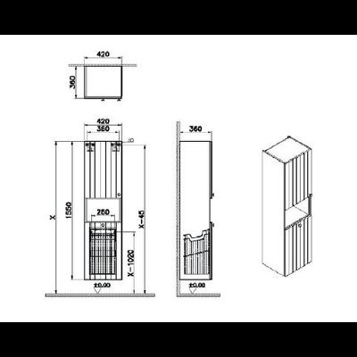 Пенал высокий, Vitra Root Groove, 40 см, с корзиной для белья, матовый серый, левосторонний, 69095