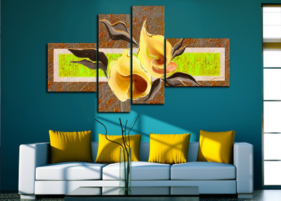 Модульная картина "Цветы на зеленом"