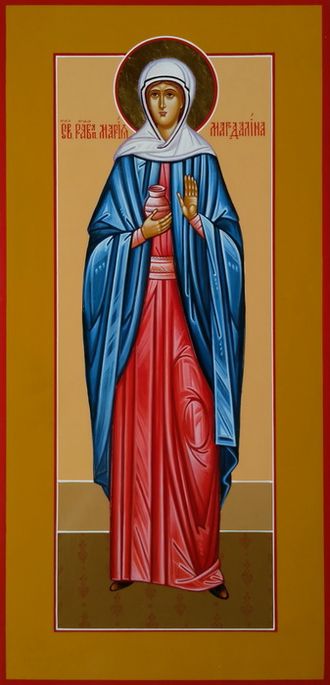 Мария Магдалина, святая равноапостольная, мироносица. Рукописная мерная икона.