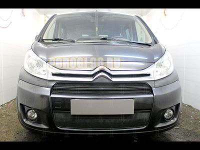 Защита радиатора Citroen Jumpy (II рестайлинг) 2012-2016 (2 части) black верх