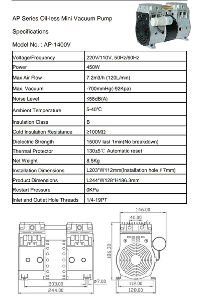 Компрессор/вакуумный насос AP-1400 C/V