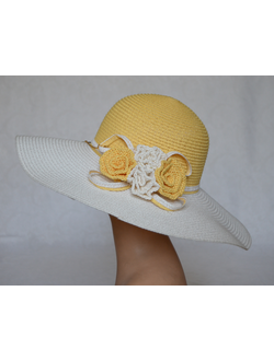 Stefania Maiaroli шляпа широкополая 1638 белая с желтой тульей фото