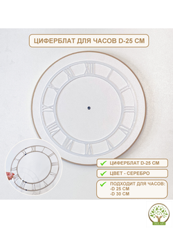 Циферблат римский d-25 см./серебро