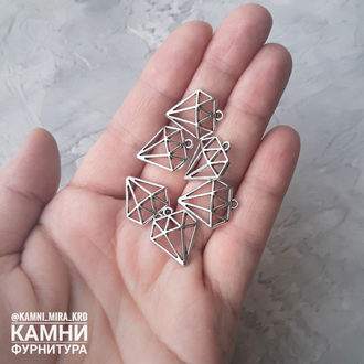 Подвеска "Алмаз" 18х15 мм, цвет серебро, цена за штуку