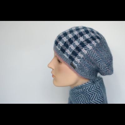 Вязаный берет в клетку Vizio Италия 8076 BO голубой фото