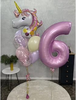 Набор шаров на 6 лет с цифрой и единорог