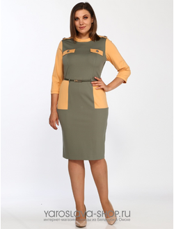Модель: 1750-1. Платье цвета хаки и горчицы, комбинированное.