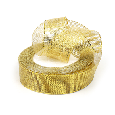 Лента метал. с люрексом/парча 25мм (золото), 22,8м