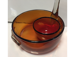 158-1/ Компотница-крюшонница с половником. Цветноес текло