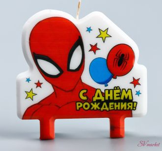 Свеча в торт &quot;С Днем Рождения!&quot;, Человек-паук, 8×8 см