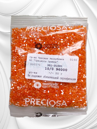 Бисер чешский preciosa рубка 10/0, оранжевая прозрачная (96000), 50 грамм