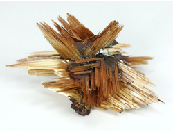 Редкость! Рутил свободного роста, сростки "звезды" золотистых игольчатых кристаллов на кристаллах гематита, Бразилия (29*16*16 мм, 2,3 г) №37919