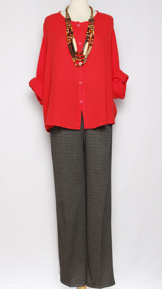 Брюки "Прямые" трикотажные коричневые клетка р.48-58