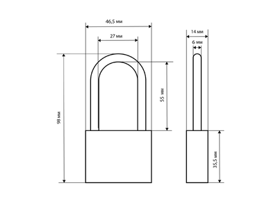 Замок навесной СТАНДАРТ HG-350L дл.дужка d6мм  [47889]