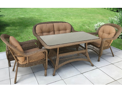 Плетеный обеденный комплект T130Br/LV520BB-Brown/Beige из искусственного ротанга