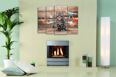 Модульная картина "Грустный котик и оригами"