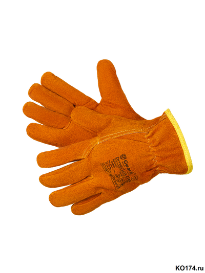 Перчатки спилковые утепленные оранжевого цвета Driver Lux Zima XY040