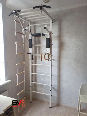 Шведская стенка с турником рукоходом, брусьями и детским навесным для дома к стене    "Рукоход"
