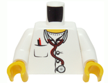 Torso Hospital Lab Coat, Open Collar, Stethoscope, Pocket Pen and Thermometer Pattern / White Arms / Yellow Hands, White (973pb0408c01 / 4287285)