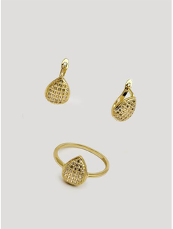 (АРТИКУЛ: 6833/02) КОМПЛЕКТ ЖЕНСКИЙ (СЕРЬГИ+КОЛЬЦО), МЕТАЛЛ "ЗОЛОТО", СТРАЗЫ