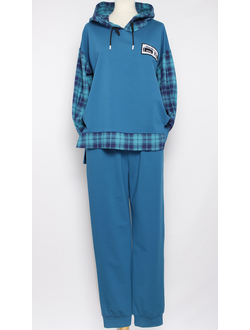 КОСТЮМ ХУДИ   И БРЮКИ  "КЛЕТКА" синий р.52,54