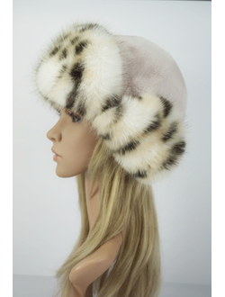 Ушанка "НОН-СТОП" пудра + рысь (со всех сторон)