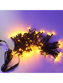 Гирлянда 120 светодиодов, 12 м, черный провод, уличная, желтый