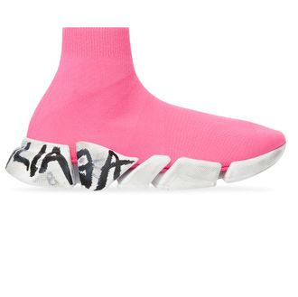 Balenciaga WOMEN'S SPEED 2.0 GRAFFITI RECYCLED KNIT TRAINERS IN FLUO PINK розовые женские