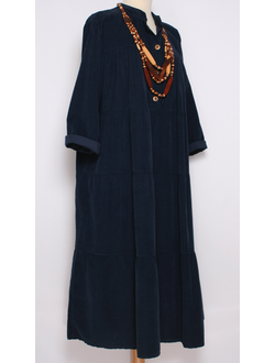 Платье Бохо "Стойка вельветовое " четыре яруса т.синее