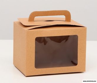 Коробка складная с окном и ручкой Бурый 10 х 14 х 10 см