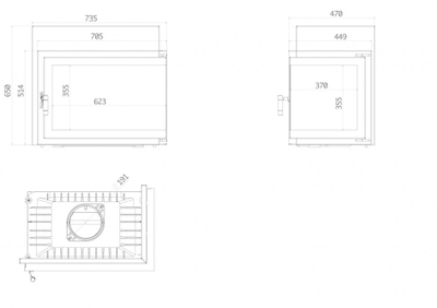 Каминная топка Font/700/R/L 14 кВт, 735/514/X, угловое стекло справа/слева, ECT (Турция)