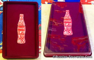 Набор значков «бутылка» Coca-Cola Sochi-2014 (4 шт в планшете)